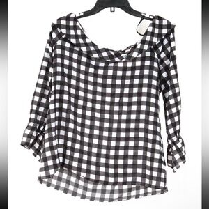 Banana Republic Women’s Shirt Medium Black White Check Off The Shoulder Blouse